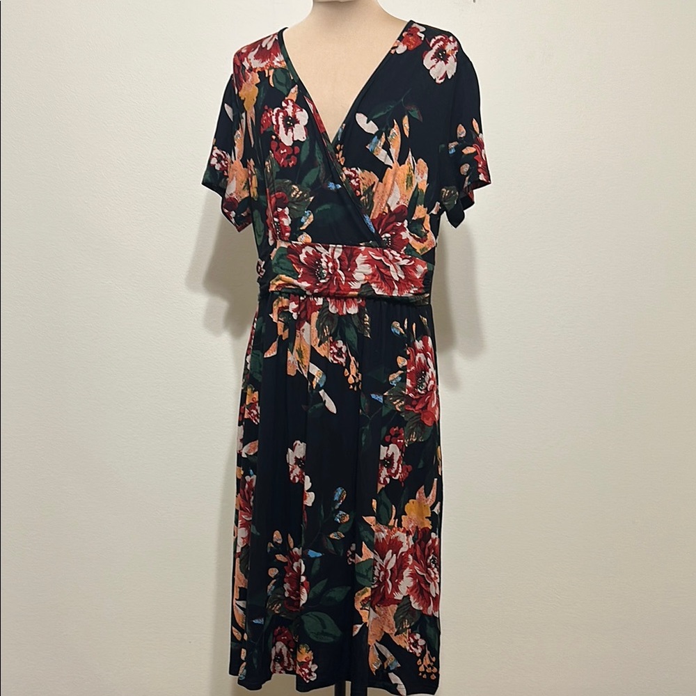 Lilbetter Vibrant Orange‎ and Pink Tie Front Midi Sundress